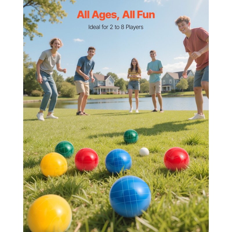 Bocce-pallot 100 mm polyesterihartsiset 8 kpl ja pallino kantolaukulla ulkokäyttöön