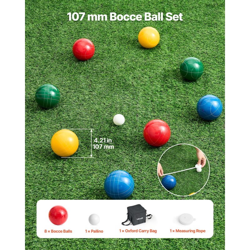 Bocce-pallosetti polyesterihartsi 107 mm 8 palloa ulkopeleihin