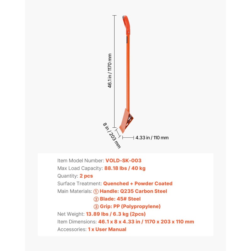 Kattotiilien poistotyökalu lämpökäsitelty teräs 1170 mm terä PP kahva 2 kpl