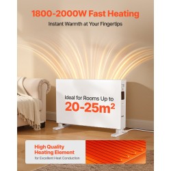 Konvektiopaneelilämmitin 1800–2000 wattia 20–25 neliömetrin tiloihin seinäasennus tai jalustalla kosketusohjaus kaukosäädin