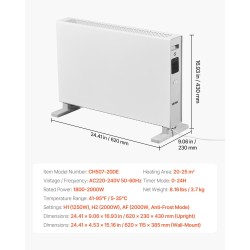 Konvektiopaneelilämmitin 1800–2000 wattia 20–25 neliömetrin tiloihin seinäasennus tai jalustalla kosketusohjaus kaukosäädin