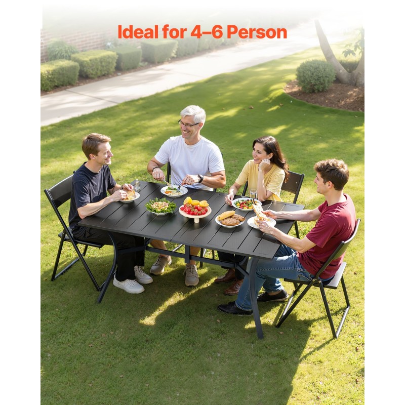 Hiiliteräksinen ulkoruokapöytä 150 cm 4–6 hengelle 38 mm varjoaukko