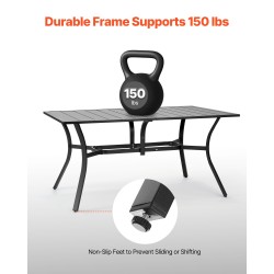 Hiiliteräksinen ulkoruokapöytä 150 cm 4–6 hengelle 38 mm varjoaukko