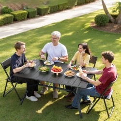 Hiiliteräksinen ulkoruokapöytä 150 cm 4–6 hengelle 38 mm varjoaukko