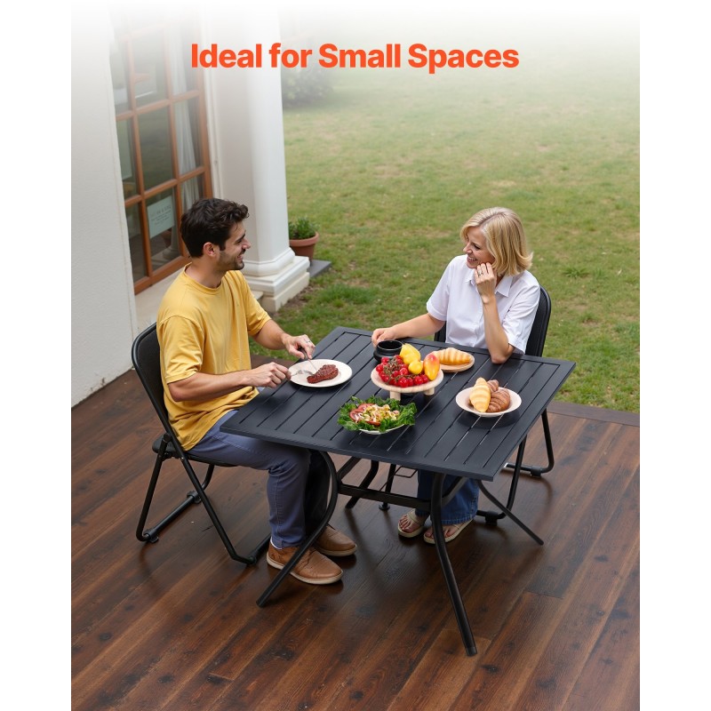 Terassipöytä neliönmuotoinen 94 cm hiiliteräs jauhemaalattu musta varjoaukko 38 mm