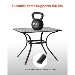 Terassipöytä neliönmuotoinen 94 cm hiiliteräs jauhemaalattu musta varjoaukko 38 mm