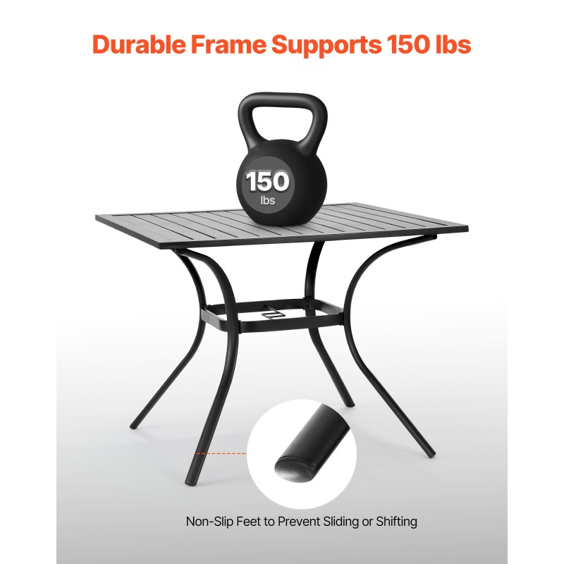 Terassipöytä neliönmuotoinen 94 cm hiiliteräs jauhemaalattu musta varjoaukko 38 mm