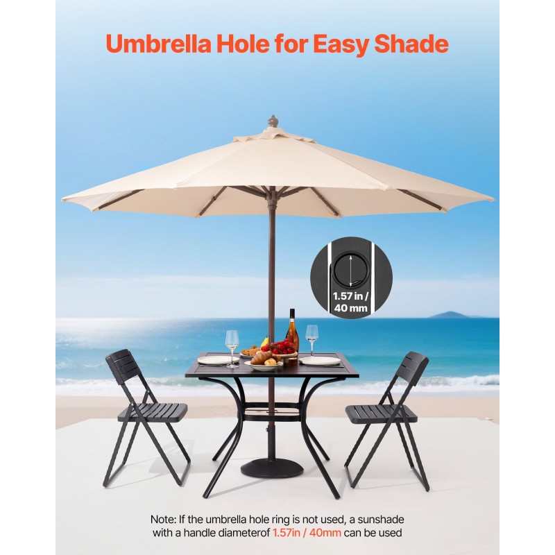 Terassipöytä neliönmuotoinen 94 cm hiiliteräs jauhemaalattu musta varjoaukko 38 mm