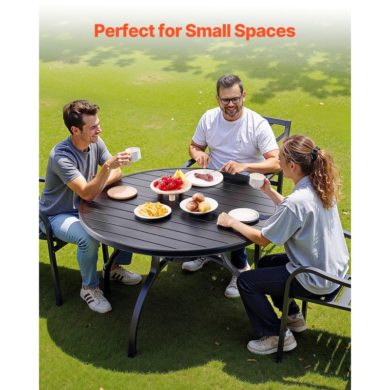 Pyöreä ulkoruokapöytä 120 cm hiiliteräs musta varjoaukko 38 mm