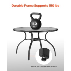 Pyöreä ulkoruokapöytä 120 cm hiiliteräs musta varjoaukko 38 mm