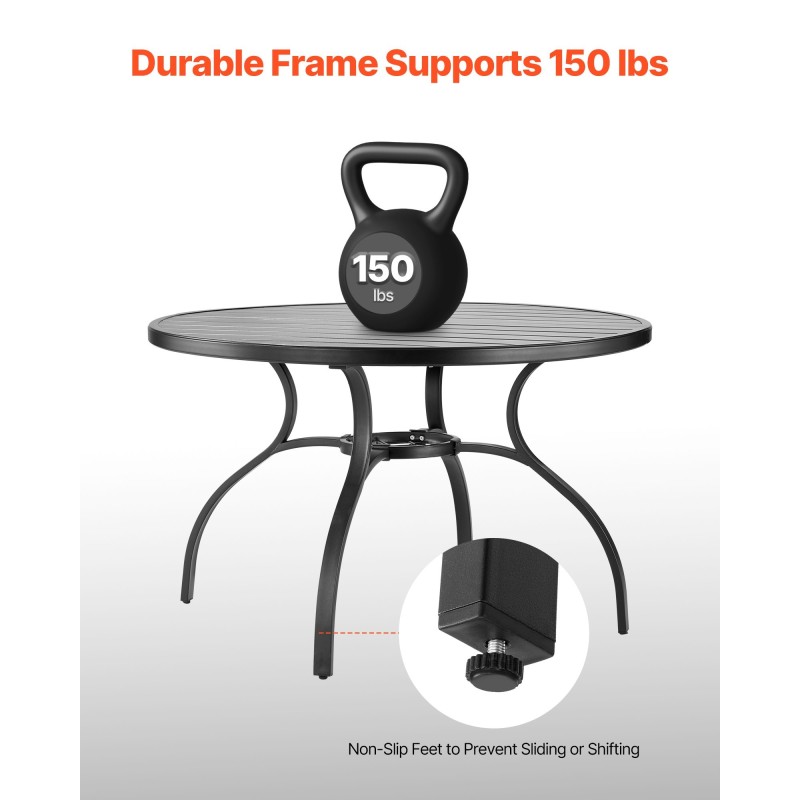 Pyöreä ulkoruokapöytä 120 cm hiiliteräs musta varjoaukko 38 mm