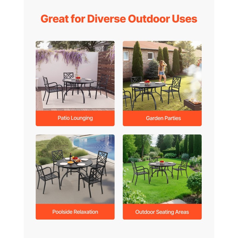 Pyöreä ulkoruokapöytä 120 cm hiiliteräs musta varjoaukko 38 mm