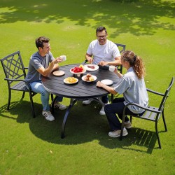 Pyöreä ulkoruokapöytä 120 cm hiiliteräs musta varjoaukko 38 mm