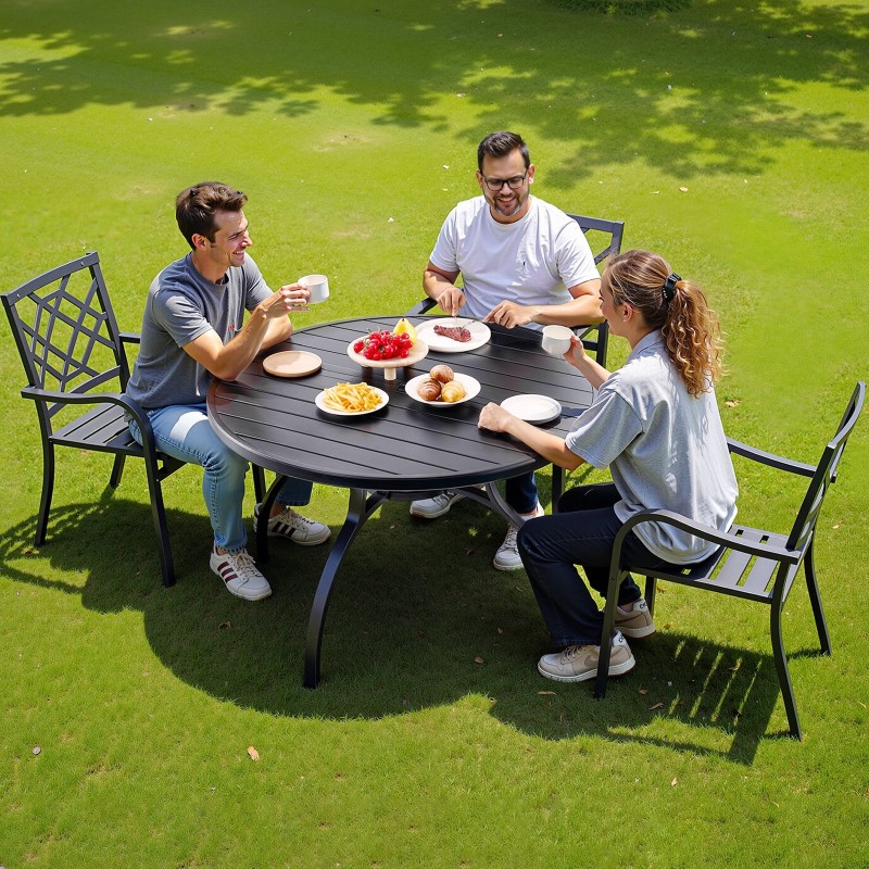 Pyöreä ulkoruokapöytä 120 cm hiiliteräs musta varjoaukko 38 mm