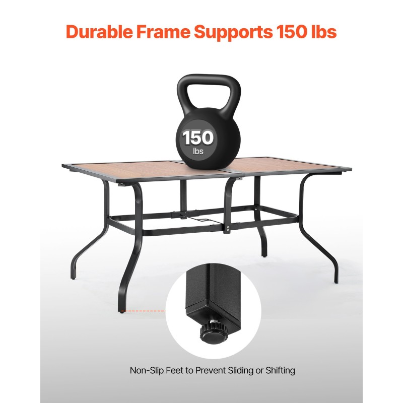 Suorakaiteen ulkoruokapöytä 150 cm jauhemaalattu hiiliteräsrunko DPC-levykansi 4–6 hengelle