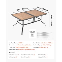 Suorakaiteen ulkoruokapöytä 150 cm jauhemaalattu hiiliteräsrunko DPC-levykansi 4–6 hengelle
