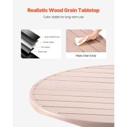 Teräspöytä pyöreä 103 cm jauhemaalattu sinkitty puukuviokansi 4 hengelle varjoreikä 38 mm