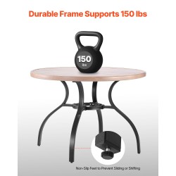 Teräspöytä pyöreä 103 cm jauhemaalattu sinkitty puukuviokansi 4 hengelle varjoreikä 38 mm