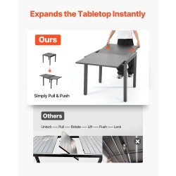 Jatkettava ulkoruokapöytä 800–1600 mm hiiliteräs ja alumiini tummanharmaa