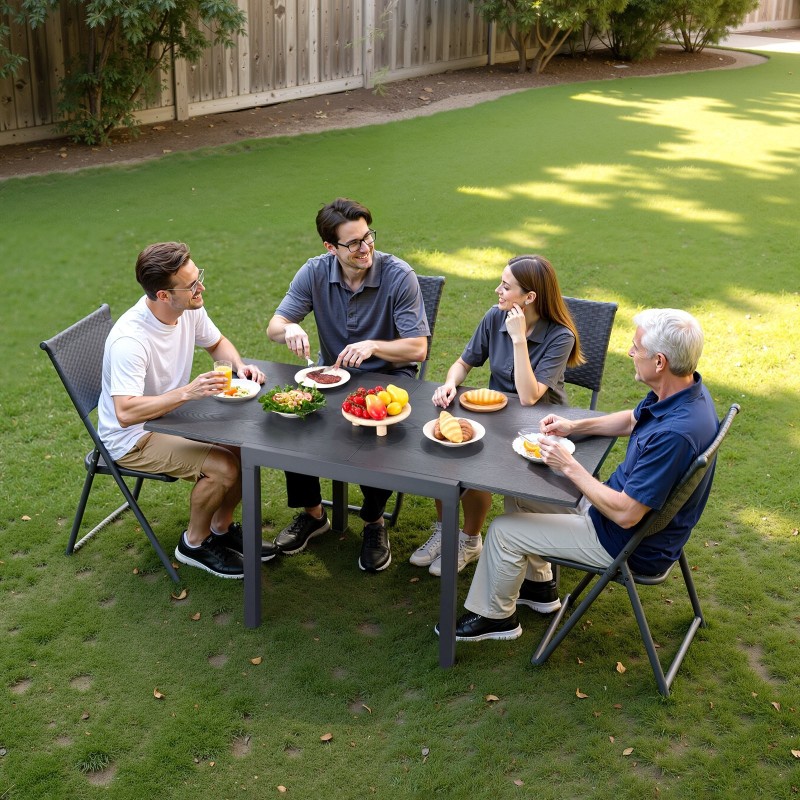 Jatkettava ulkoruokapöytä 800–1600 mm hiiliteräs ja alumiini tummanharmaa