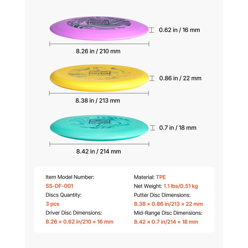 Frisbeegolf-setti kolmen kiekon TPE-materiaali draiveri lähestymiskiekko putteri ulkokäyttö