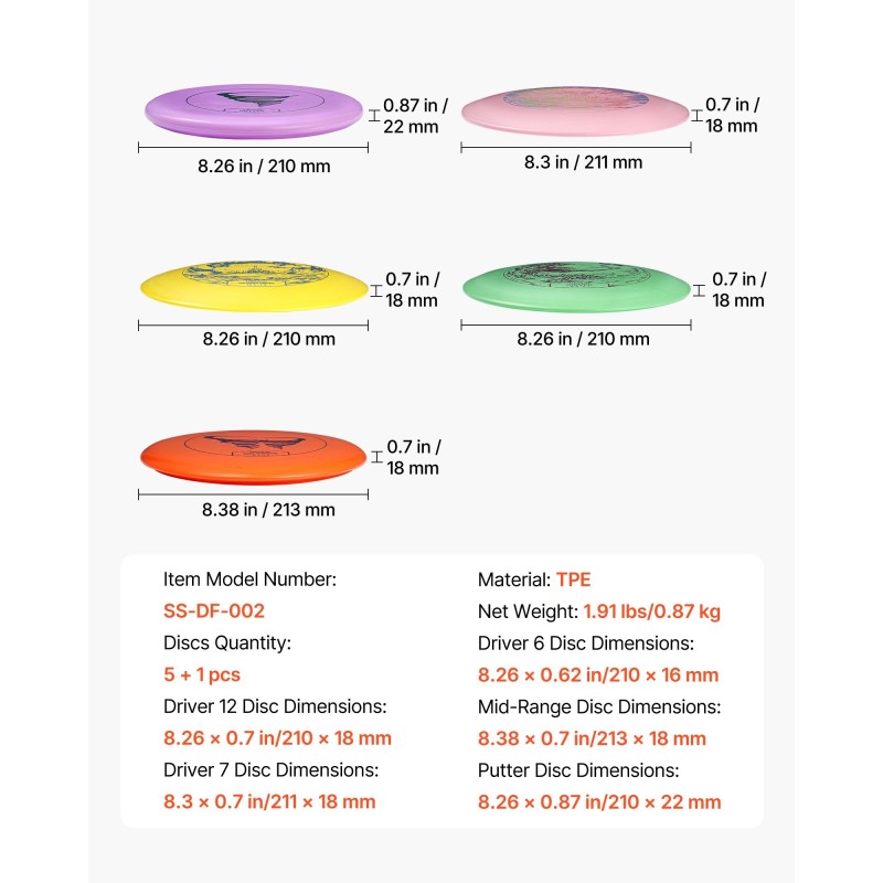 Frisbeegolfsetti kuuden kappaleen TPE-materiaalista aloituspakkaus puistoon