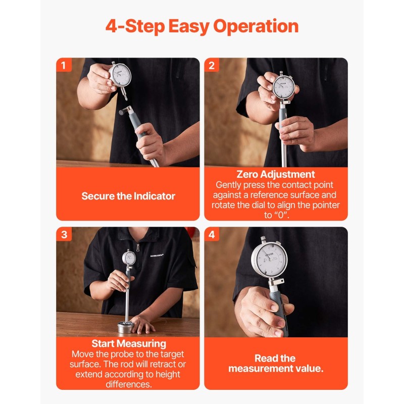 Mittasarja kellomittarilla ja sylinterimittarilla alumiinirunko 50,8–152,4 mm 0,03 mm tarkkuus