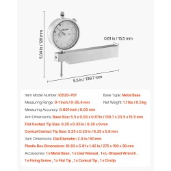 Mittakello metallijalustalla 0–25,4 mm 0,03 mm tarkkuus alumiinirunko ruostumaton mittatappi