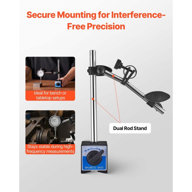 Mekaaninen mittakello alumiiniseosrunko 0–25,4 mm tarkkuus 0,03 mm kaksoistankoinen magneettijalusta