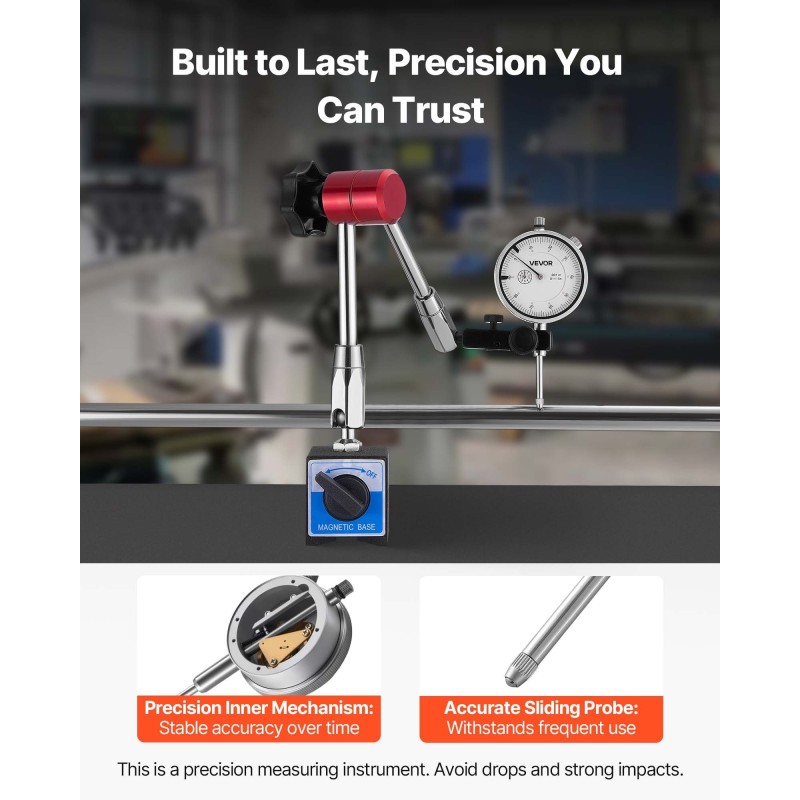 Mittakello magneettijalustalla alumiinirunko ruostumaton mittatappi 0-25,4 mm 0,03 mm