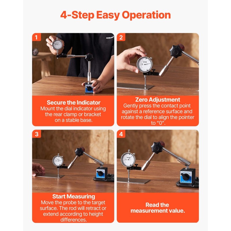 Mittakello magneettijalustalla alumiinirunko ruostumaton mittatappi 0-25,4 mm 0,03 mm