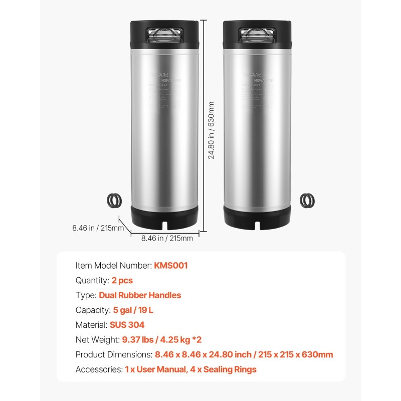 Kegit ruostumattomasta teräksestä 19 l 2 kpl pikaliittimillä kotioluelle