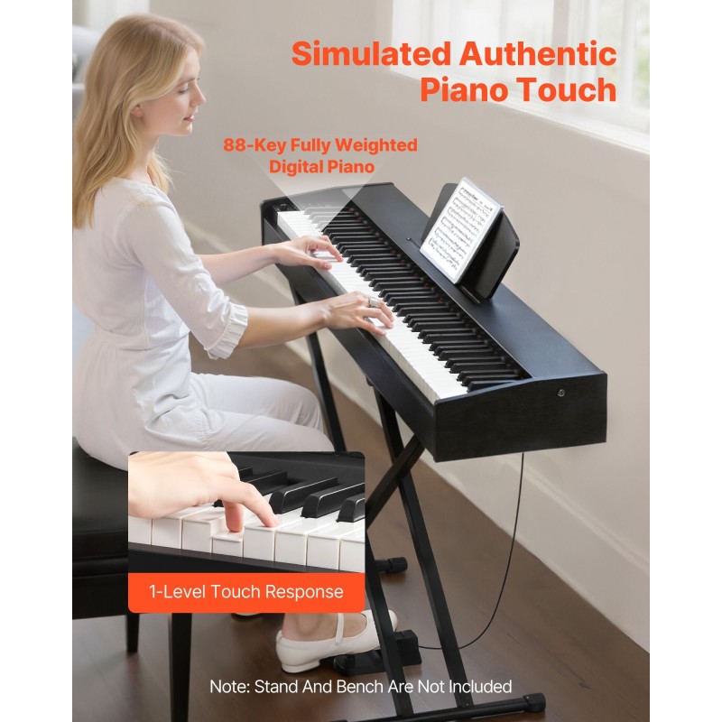 Digitaalipiano 88 täysin painotettua kosketinta kaksinkertainen koskettimisto 238 ääntä langaton MIDI-tuki
