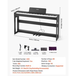 Digitaalinen piano 88 koskettimella täysin painotettu langaton MIDI-tuki