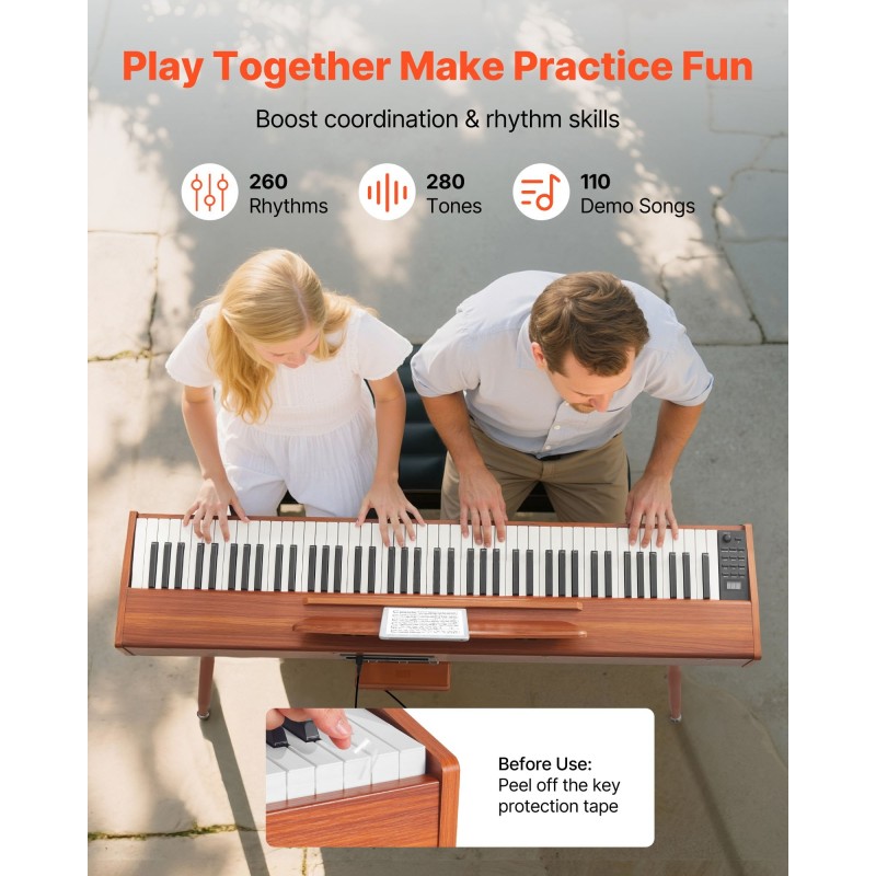 Digitaalipiano täysin painotettu 88-koskettiminen 280 ääntä langaton MIDI-tuki kaksoiskaiuttimet kolmoispoljin