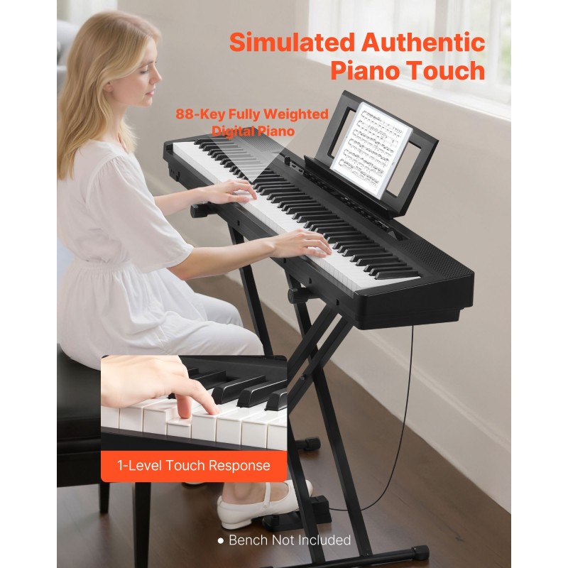88-koskettiminen täysin painotettu digitaalipiano 280 äänellä Bluetoothilla ja MIDI-tuella