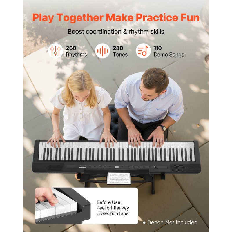 88-koskettiminen täysin painotettu digitaalipiano 280 äänellä Bluetoothilla ja MIDI-tuella