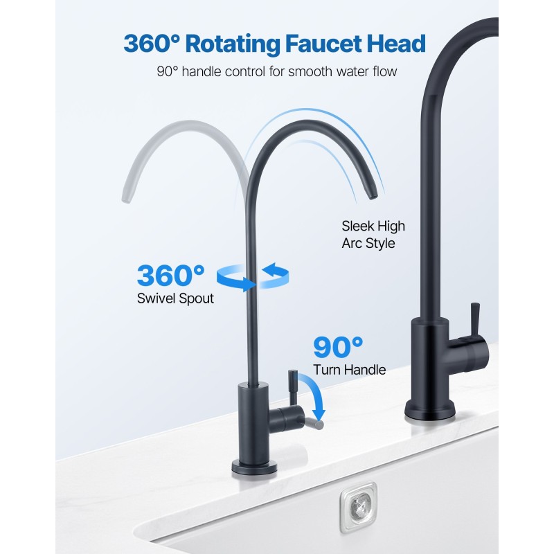 Juomavesihana ruostumatonta terästä lyijytön mattamusta kääntyvällä juoksuputkella käänteisosmoosille yhteensopiva