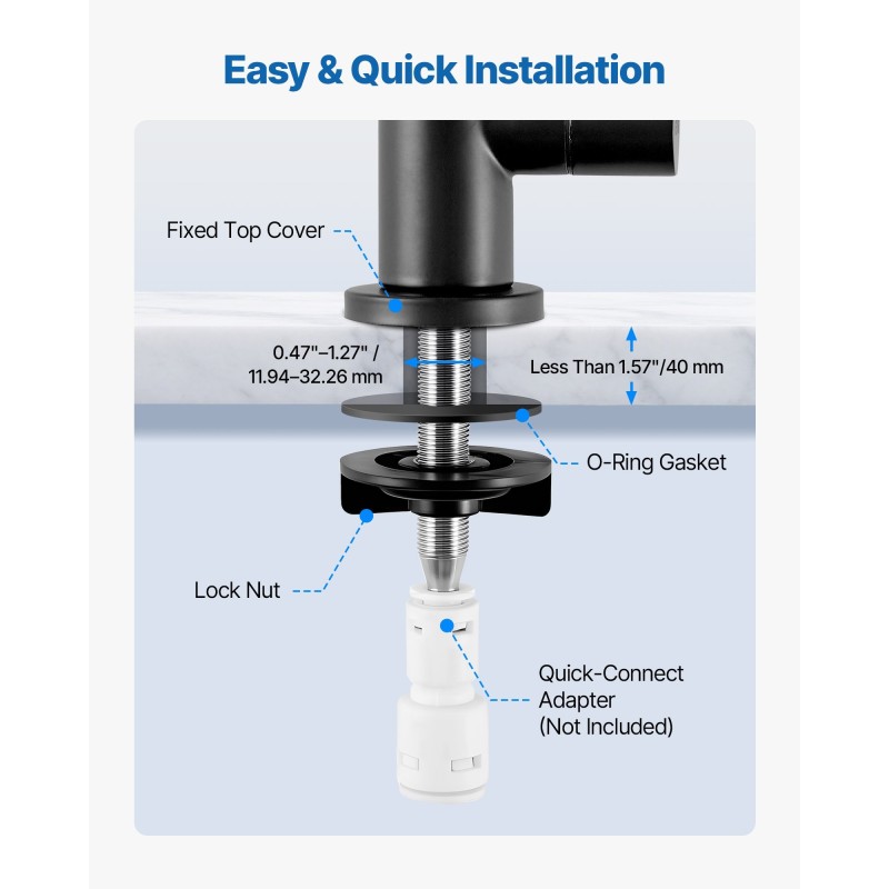 Juomavesihana ruostumatonta terästä lyijytön mattamusta kääntyvällä juoksuputkella käänteisosmoosille yhteensopiva