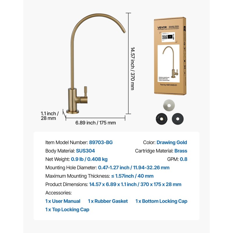 Juomavesihana 304 ruostumatonta terästä lyijytön messinkiventtiili harjattu kulta