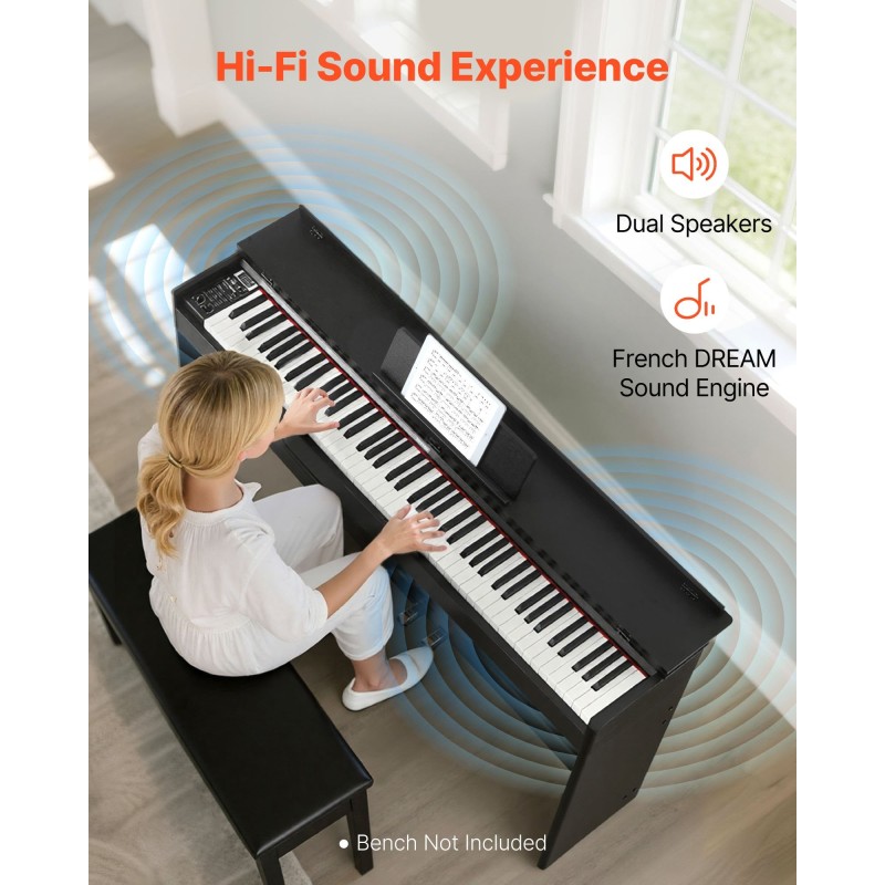Digitaalipiano 88 täysin painotettua kosketinta 680 ääntä langaton yhteys MIDI-liitännät