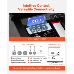 Digitaalipiano 88 täysin painotettua kosketinta 680 ääntä langaton yhteys MIDI-liitännät