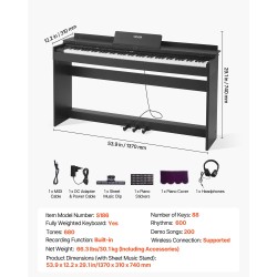 Digitaalipiano 88 täysin painotettua kosketinta 680 ääntä langaton yhteys MIDI-liitännät