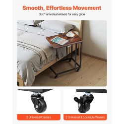 C-muotoinen sivupöytä metallirungolla ja MDF-pöytälevyllä pyörillä kantavuus 25 kg