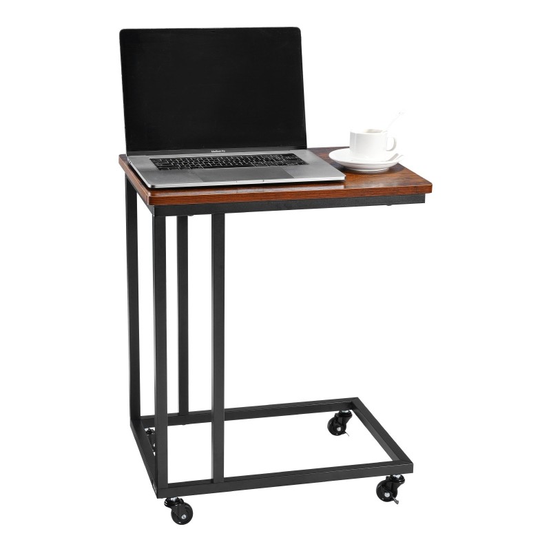 C-muotoinen sivupöytä metallirungolla ja MDF-pöytälevyllä pyörillä kantavuus 25 kg