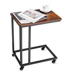 C-muotoinen sivupöytä metallirungolla ja MDF-pöytälevyllä pyörillä kantavuus 25 kg