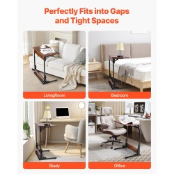 C-muotoinen taitettava sivupöytä metallirunkoinen paksu lastulevykansi säädettävät jalat kantavuus 14 kg