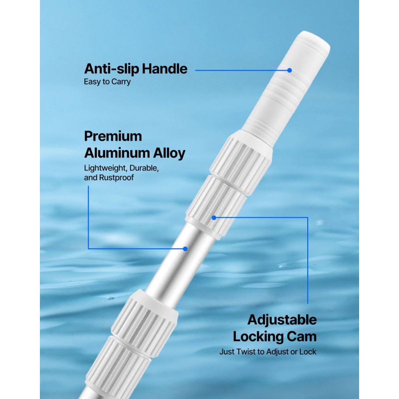 Teleskooppinen uima-allastanko alumiiniseoksesta valmistettu säädettävä 1–3,66 m 1¼-tuumainen liitin altaan puhdistukseen