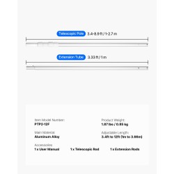 Teleskooppinen uima-allastanko alumiiniseoksesta valmistettu säädettävä 1–3,66 m 1¼-tuumainen liitin altaan puhdistukseen