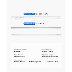 Teleskooppinen allastanko alumiiniseoksesta 1–4,6 m uima-altaiden puhdistukseen 1¼-tuumainen liitin